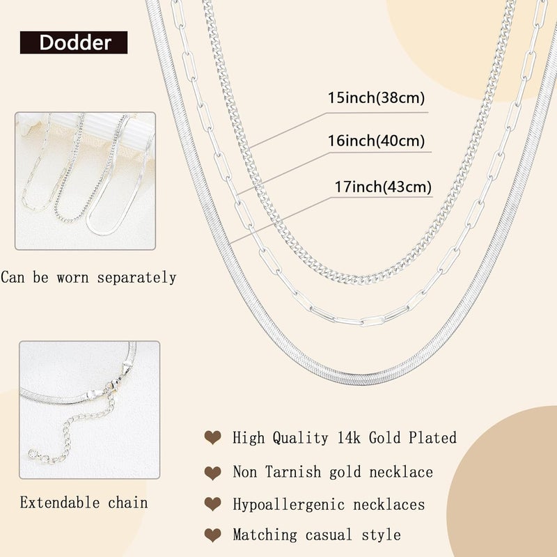 Dodder Store Gold Layered Necklaces for Women, 14K Gold Plated Dainty Gold Chain Choker Necklace Stack, Herringbone Gold Necklaces Set - Image 4